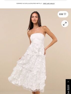 Lulu's White Strapless Ruffle Lace Midi Dress
